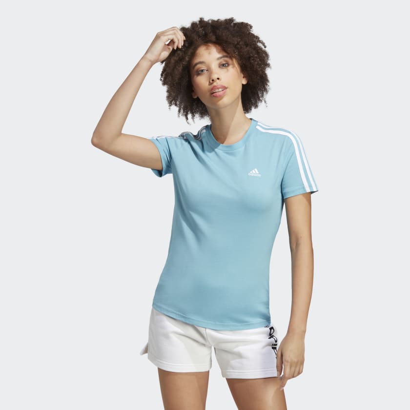Тонкая футболка женская. Adidas Essential футболка. Adidas Sportswear Essentials 3-Stripes.